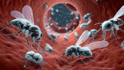 Tiny insects inside a blood vessel