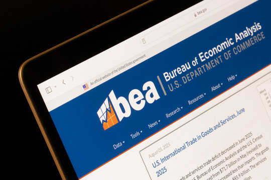 Portland, OR, USA - Aug 11, 2025: Homepage of the Bureau of Economic Analysis (BEA) of the U.S. Department of Commerce, is seen on the screen of a computer.