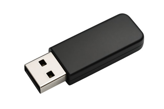 Black usb flash drive memory stick isolated on transparent background