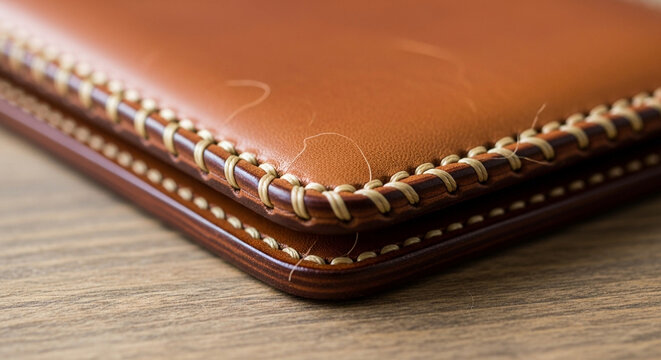 Exquisite handcrafted leather wallet with detailed stitching, showcasing artisanal quality and timeless style.