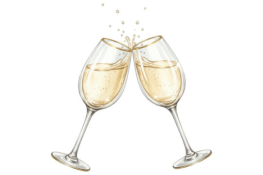 illustration of two champagne flutes clinking in a celebratory toast