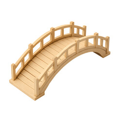 Small decorative wooden garden bridge with curved handrails isolated on transparent background