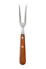 Stainless steel carving fork with wooden handle isolated on transparent background