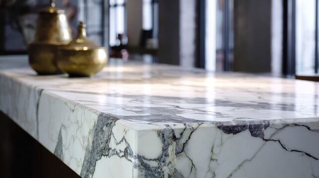 White marble countertop with polished natural grey veining under diffused light.