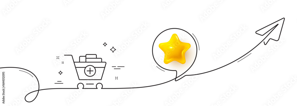 Poster add to shopping cart line icon. continuous line with share plane. online buying sign. supermarket ba