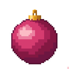 Obraz premium Pixel art Christmas ornament in bright pink color, transparent background, isolated, vector 