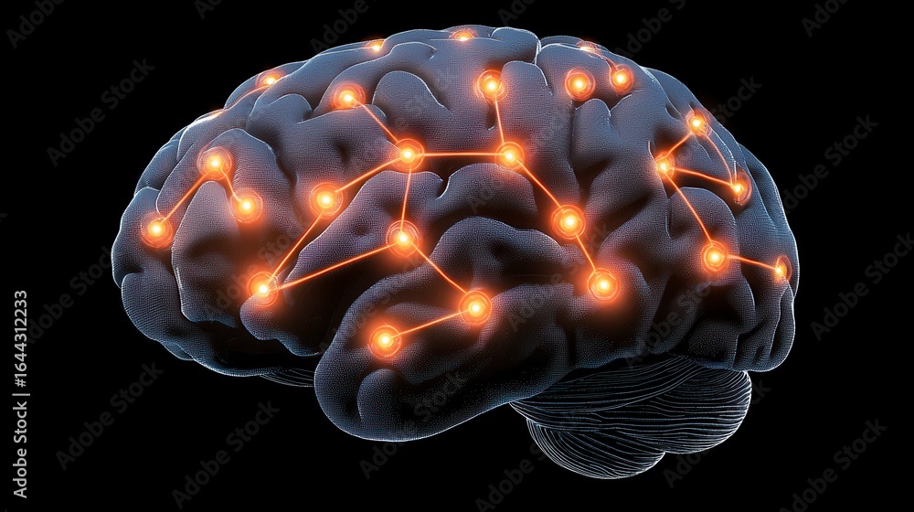 Poster a visually stunning and intricate representation of a human brain with glowing neural connections an