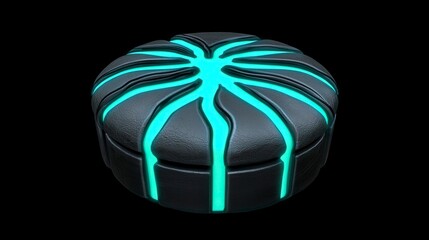 A modern, sleek, futuristic black container with glowing turquoise accents and a textured surface design