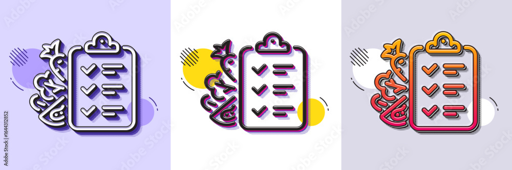 Poster diet menu line icon. halftone dotted pattern. gradient icon with grain shadow. low calories food sig