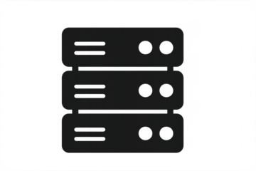 Server rack icon representing data storage and network infrastructure on transparent background