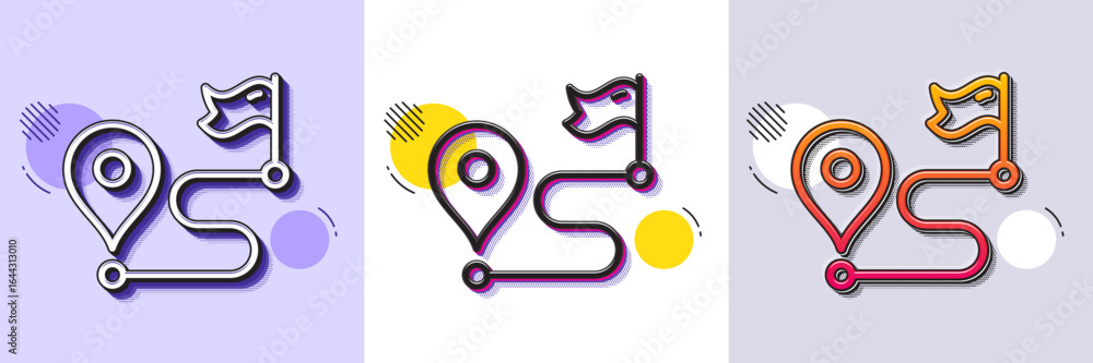 Poster journey line icon. halftone dotted pattern. gradient icon with grain shadow. road path sign. route m