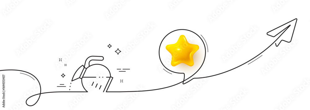 Poster coffee pot line icon. continuous line with share plane. hot drink sign. tea glass mug symbol. 3d sta