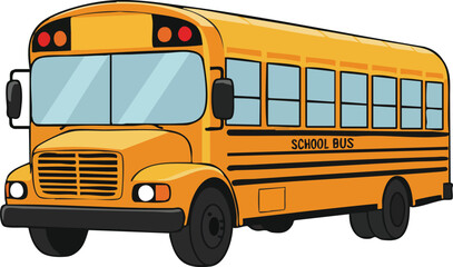 Yellow school bus illustration vector showing classic American student transport vehicle in side view
