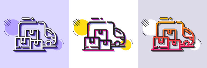 Delivery truck line icon. Halftone dotted pattern. Gradient icon with grain shadow. Home moving sign. Things transportation symbol. Line delivery truck icon. Various designs. Vector