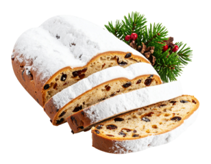 Christmas stollen cake with raisins on transparent background PNG
