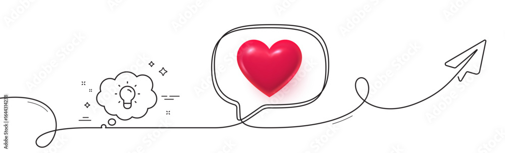 Poster energy line icon. continuous line with share plane. lightbulb sign. electric power symbol. 3d heart 