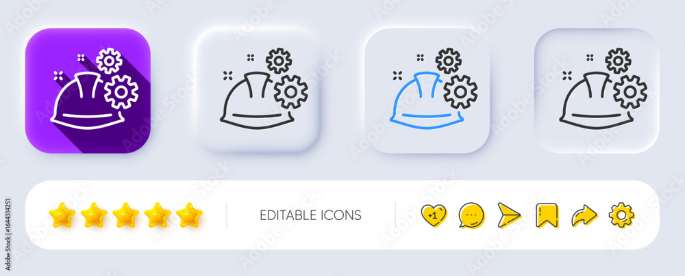 Poster engineering working process line icon. neumorphic, flat shadow, 3d buttons. engineer or architect he