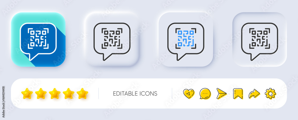 Poster qr code line icon. neumorphic, flat shadow, 3d buttons. scan barcode sign. chat speech bubble symbol