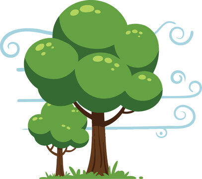 Green Trees with Swirling Wind Illustration in Nature Scene Vector Graphic Design 