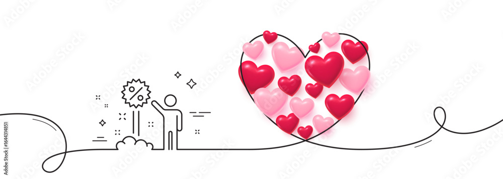 Poster discount line icon. continuous line big heart. sale shopping sign. clearance symbol. 3d hearts in he