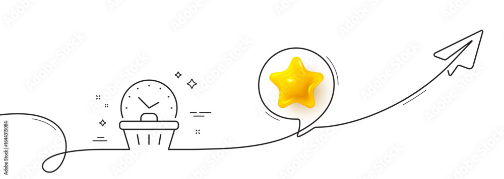 Poster last minute sale line icon. continuous line with share plane. shopping opening hours sign. supermark