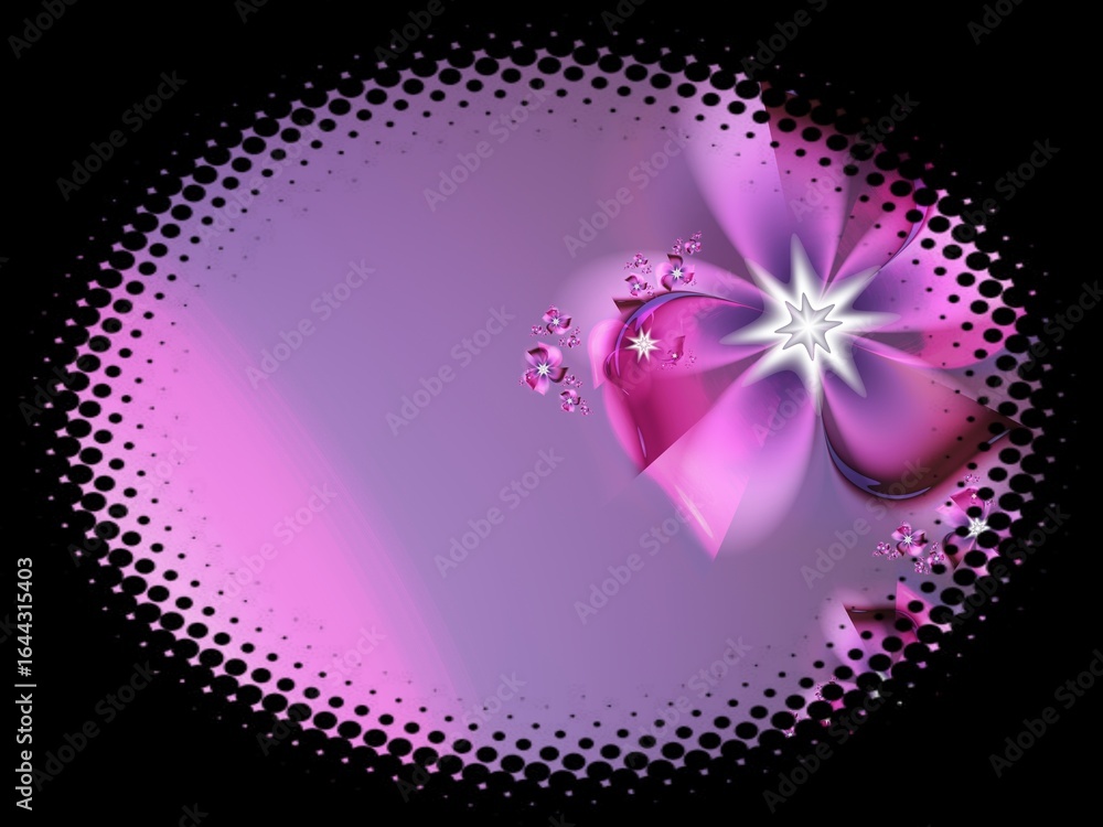 Aufkleber fractal image in an oval frame with flowers on a dark background..template with place for inserting 