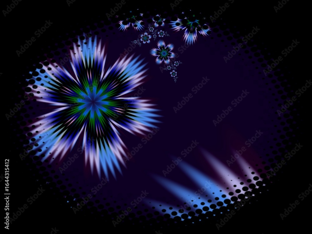 Aufkleber fractal image in an oval frame with flowers on a dark background..template with place for inserting 