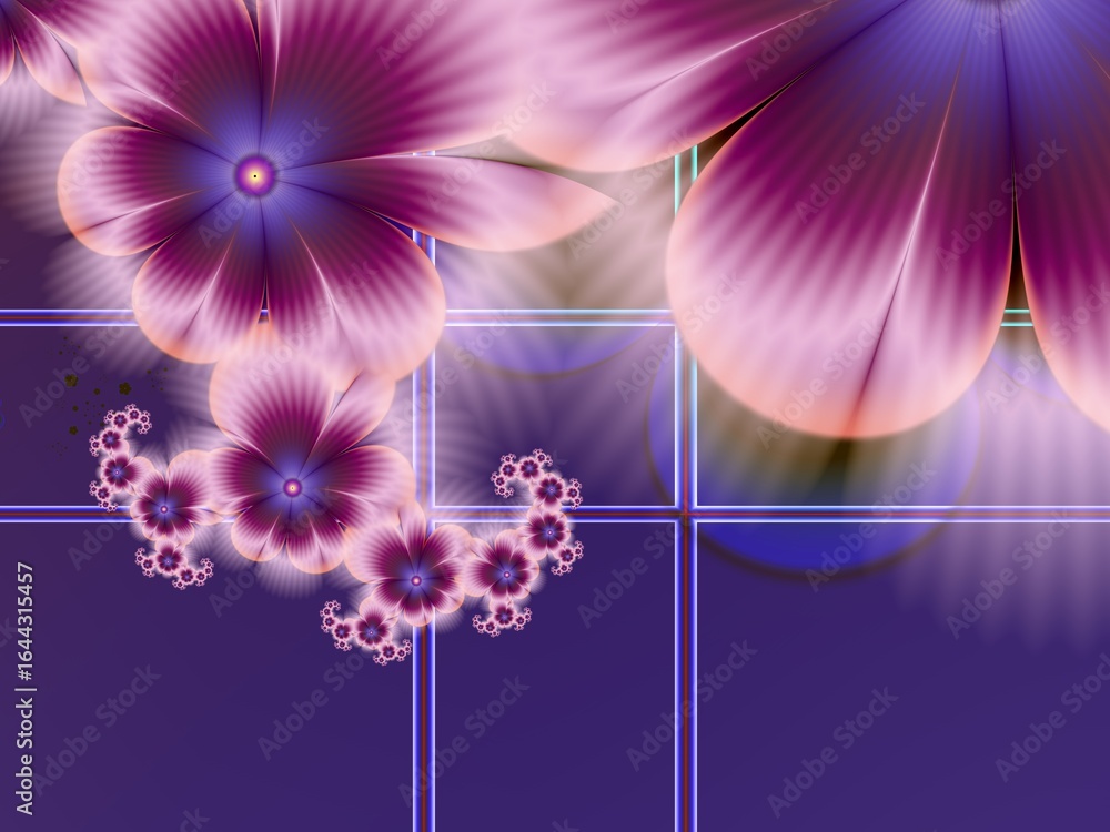 Aufkleber fractal image as a beautiful template for inserting text in purple color. background with flower. gr
