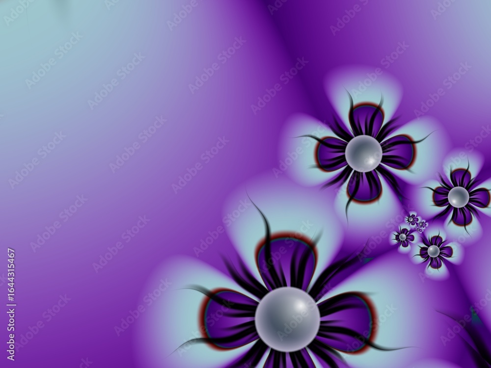 Poster fractal image as a beautiful template for inserting text in purple color. background with flower. gr