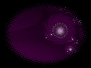 Fractal image in an oval frame with flowers on a dark background..Template with place for inserting your text.Multicolor flowers.