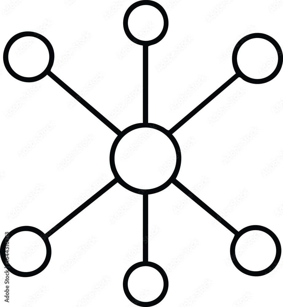 Poster network connection icon with central node and six outer nodes vector illustration for technology and