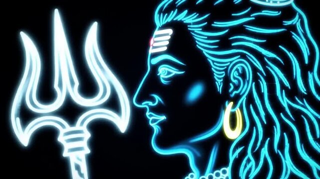 Neon Shiva with Hindu God, and Trident.