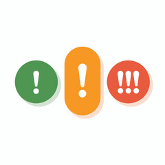 Three exclamation mark icons in green orange and red circles