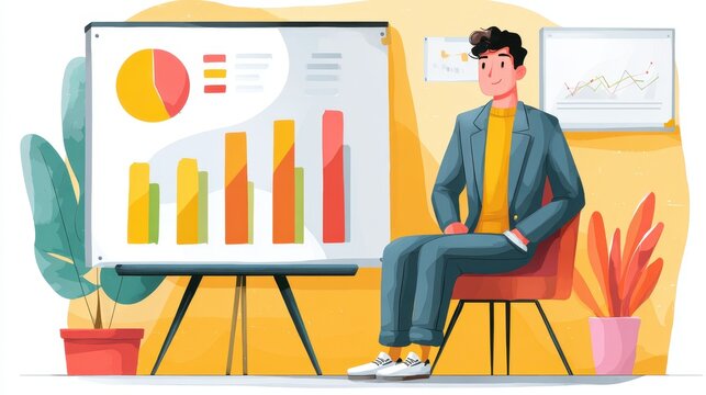 Group of young professionals smiling and looking upward in an illustration style