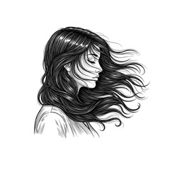 Engraving of Woman with Flowing Hair, drawn in an engraved, woodcut style with fine details sketch engraving vector illustration. Scratch board imitation