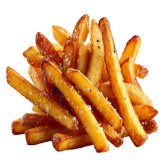 Delicious golden french fries with salt ready to eat tasty and flavorful food isolated on transparent background 