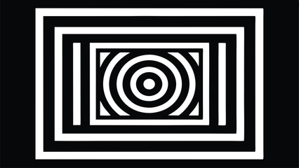 Abstract black and white optical illusion graphic design with concentric circles