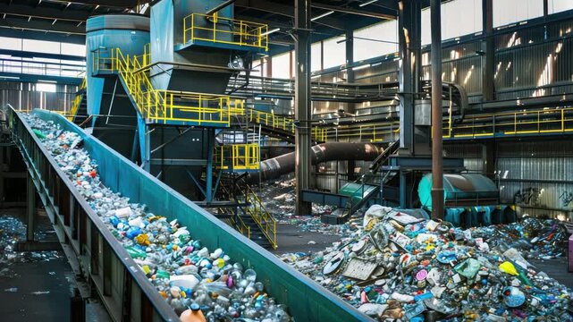 Recycling processing facility working on waste sorting