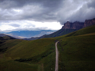 Scenic aerial view of Caucasus mountains near Bylym, Kabardino-Balkaria, Russia