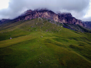 Scenic aerial view of Caucasus mountains near Bylym, Kabardino-Balkaria, Russia