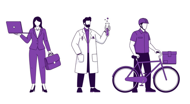 Diverse Workforce Illustration Showcasing Professionals from Various Sectors for Employment Opportunities and Career Development Materials