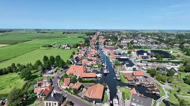 Aerial video from the historical watersport town Workum in Friesland the Netherlands