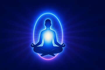 Meditation Silhouette with Glowing Aura Under Starry Sky