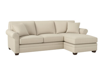 Comfortable sectional sofa with beige upholstery and transparent background