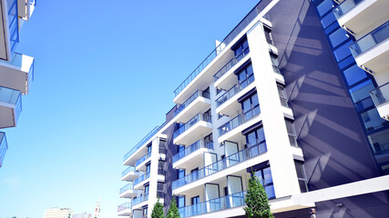 Modern architecture of urban residential apartment building. Apartment building exterior, residential house facade.