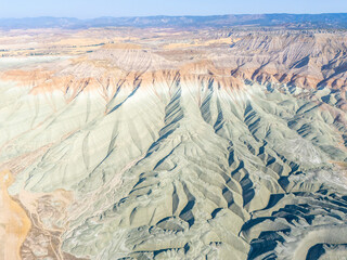 Nallıhan's rainbow hills offer a stunning display of natural erosion and colors. This aerial drone...