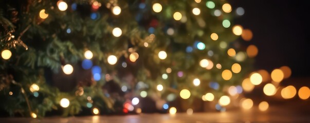 Abstract blurred Christmas tree lights, festive bokeh background , illuminated, holiday