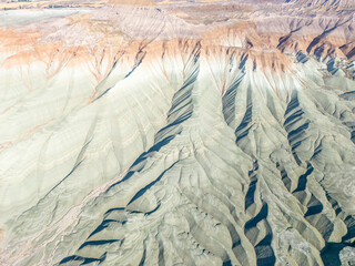 Nallıhan stunning erosion-formed hills display vivid layers and textures in this aerial view. The...