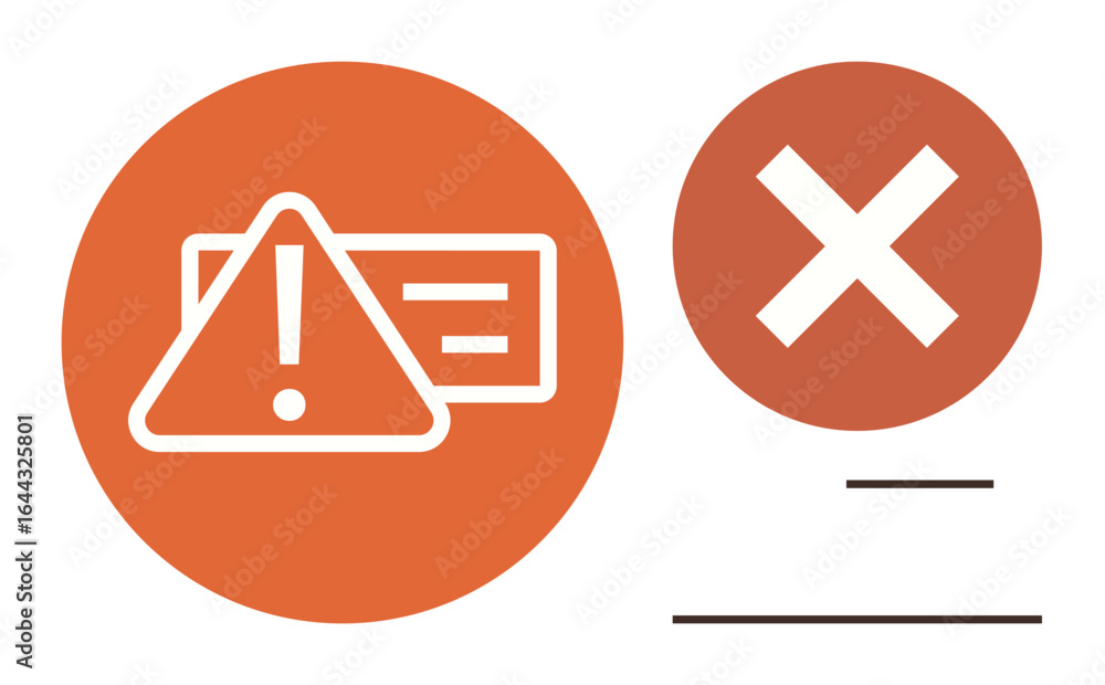 Poster warning triangle with exclamation mark and error cross displayed in orange circles. ideal for cautio