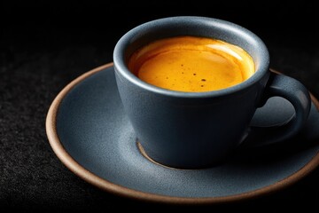 Close-up of a dark-gray espresso cup